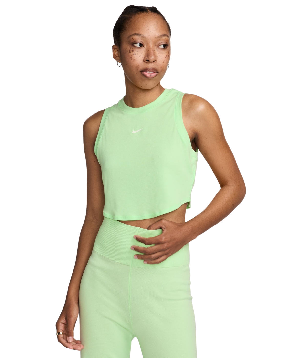 Shop Nike Women's Sportswear Essentials Ribbed Cropped Tank In Vapor Green,sail