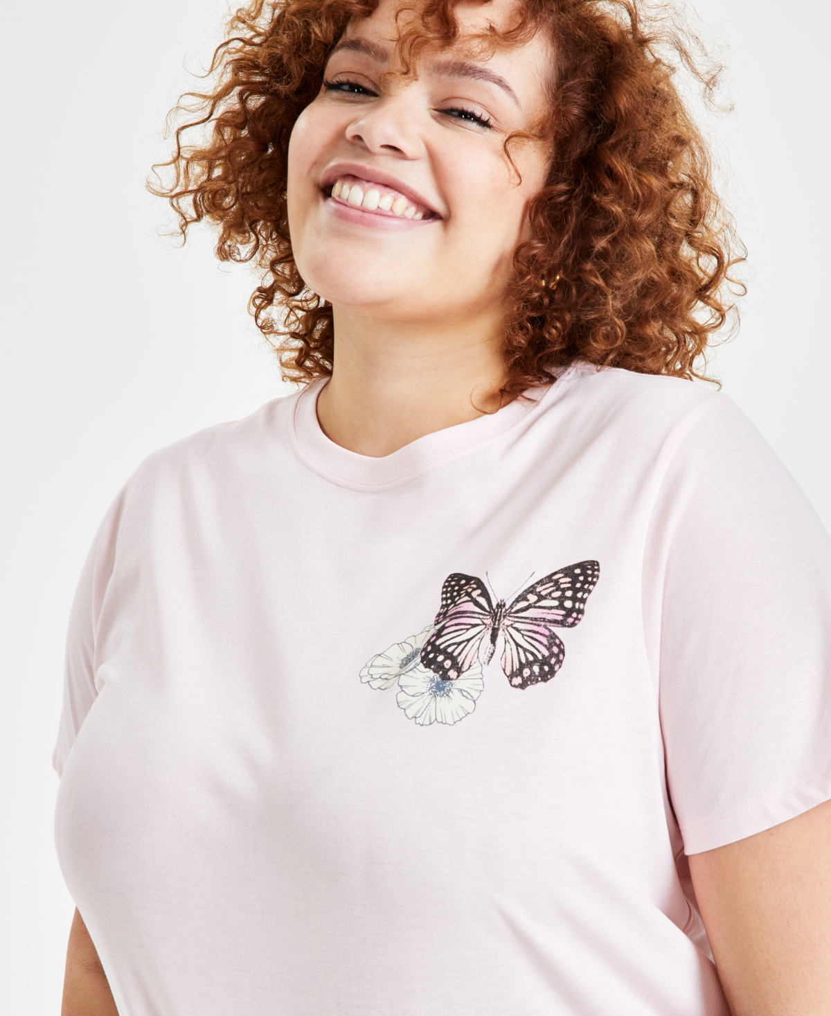 Rebellious One Trendy Plus Size Butterfly Graphic Print T-Shirt