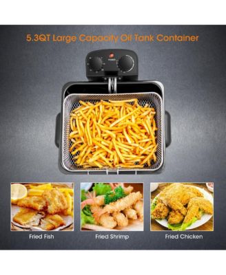 Electric Deep Fryer 5.3QT/21-Cup Stainless Steel 1700W with Triple Basket