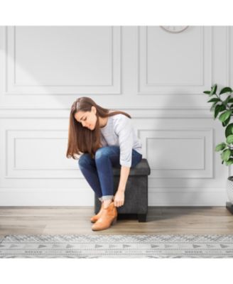 15 Inch Ottoman Storage Bench with Storage Bins - Leatherette or Linen Finish