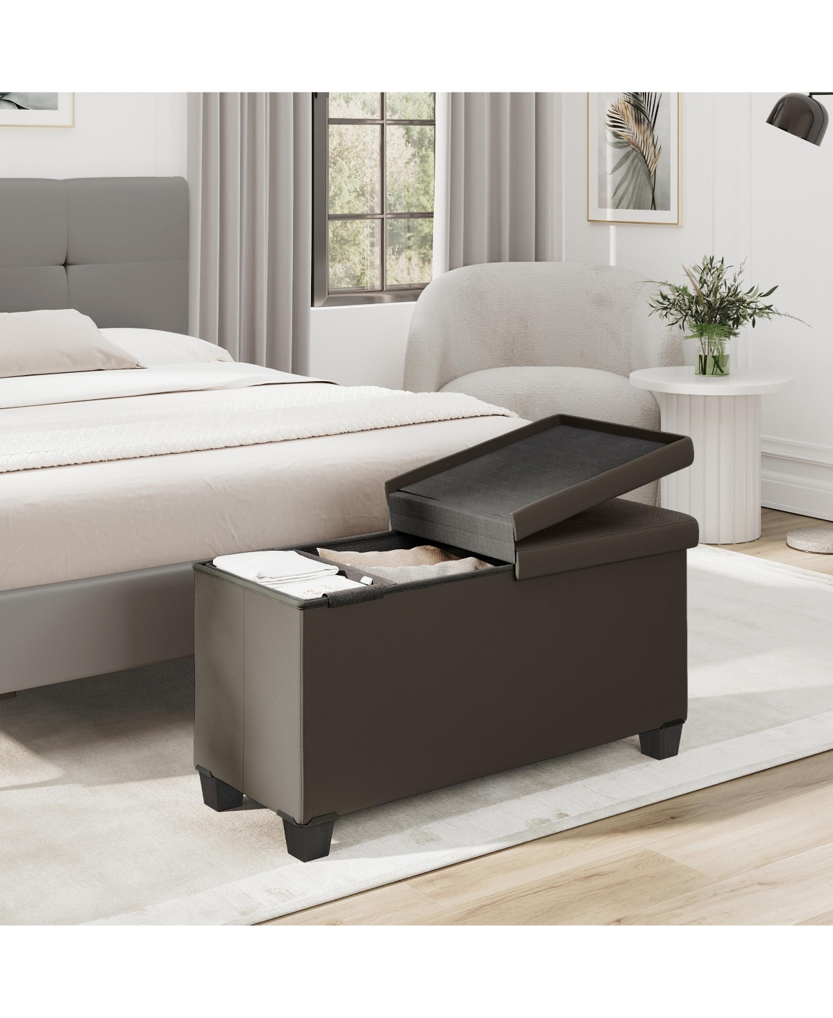 Nestl 30 Inch Ottoman Storage Bench with Storage Bins - Leatherette or Fabric Finish