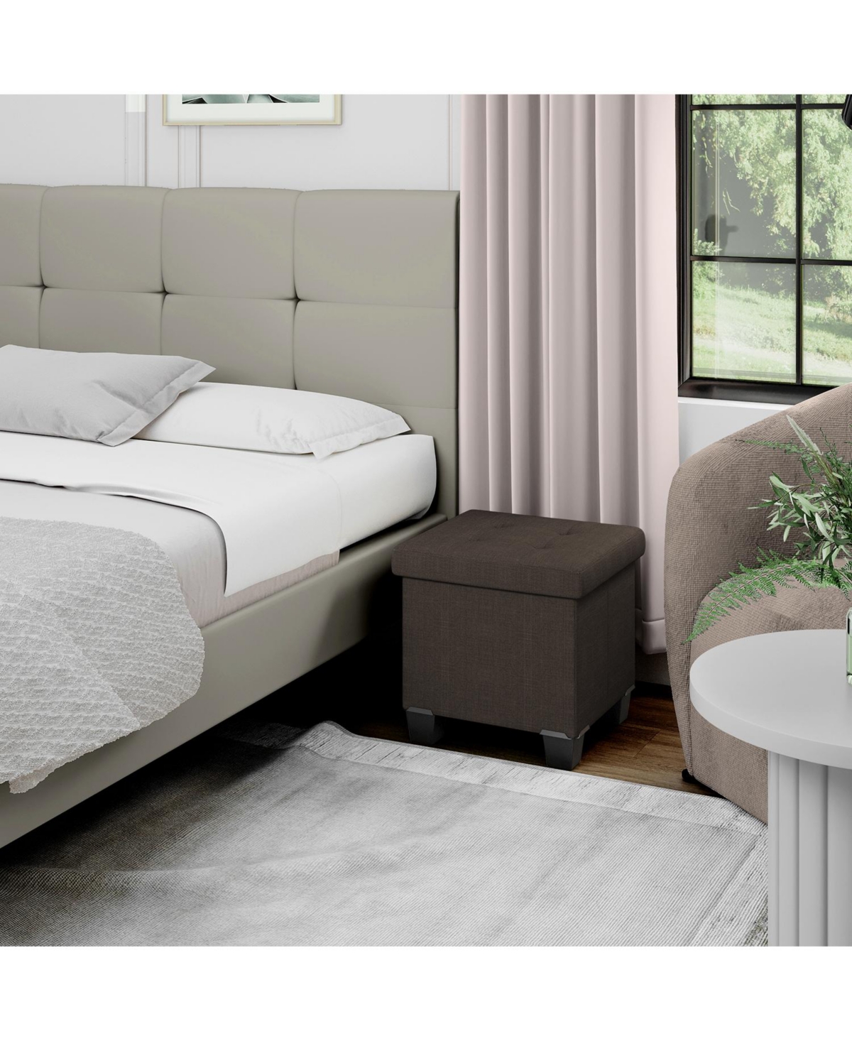 Nestl 15 Inch Ottoman Storage Bench with Storage Bins - Leatherette or Linen Finish