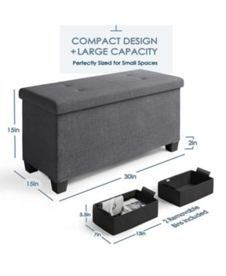 30 Inch Ottoman Storage Bench with Storage Bins - Leatherette or Fabric Finish