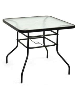 32 Inch Patio Tempered Glass Steel Frame Square Table