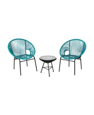 Patio Bistro Set 3 Piece Acapulco Chairs with Glass Table