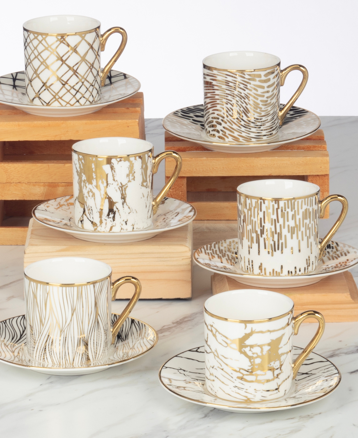 Certified International Matrix Espresso Cups & Saucers Set, Service For 6 In Silver