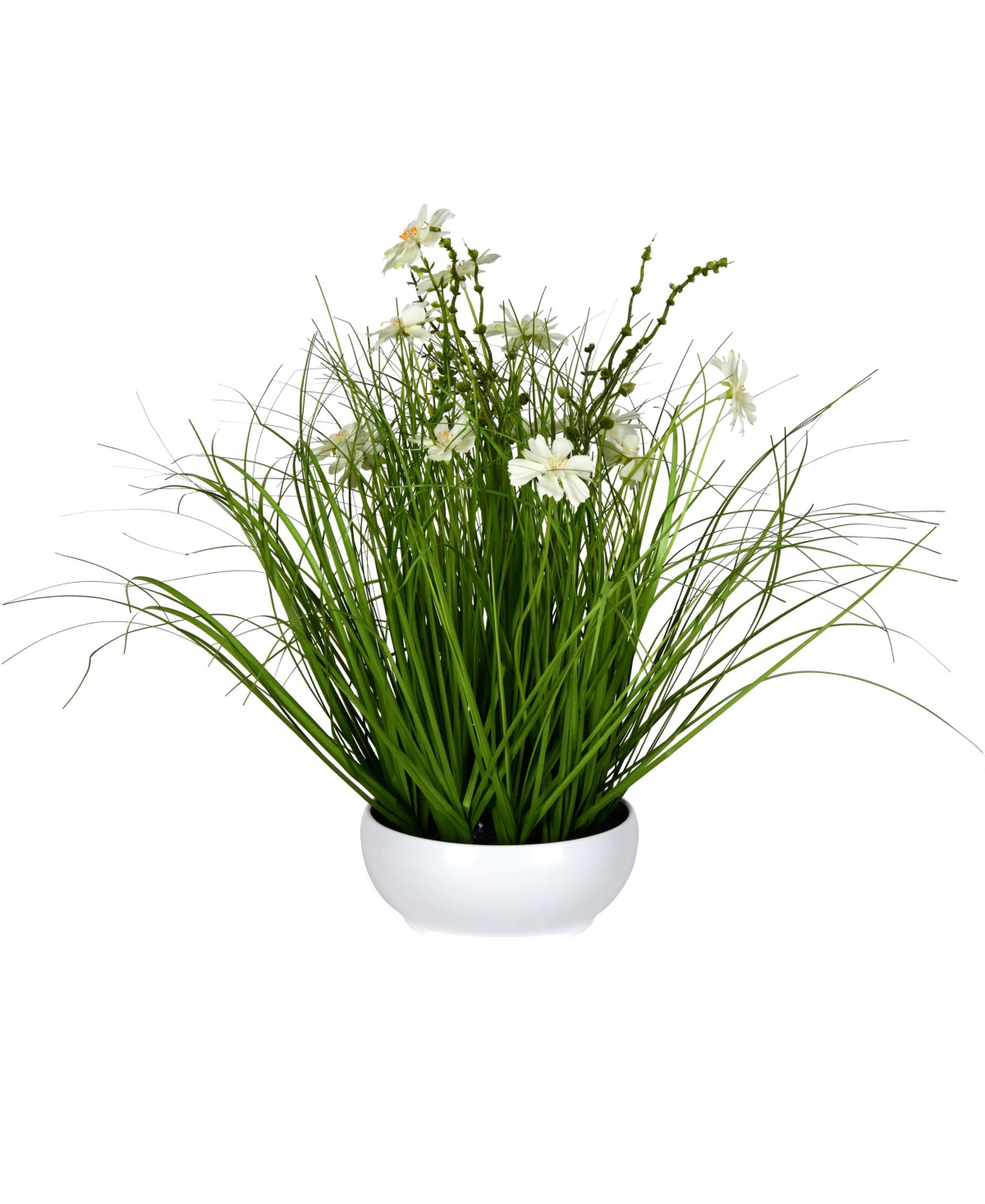 16.5" Artificial Potted Cream Cosmos and Green Grass. - Cream