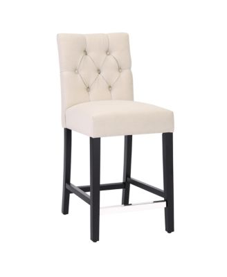 24" Linen Fabric Tufted Counter Stool