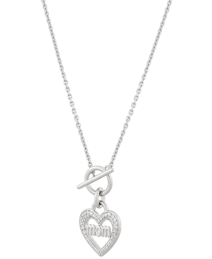 Macy's Diamond Mom Heart Toggle Necklace (1/6 ct. t.w.) in Sterling ...
