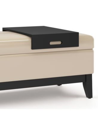 Oregon Storage Ottoman Bench with Tray in Satin Cream Pu Leather