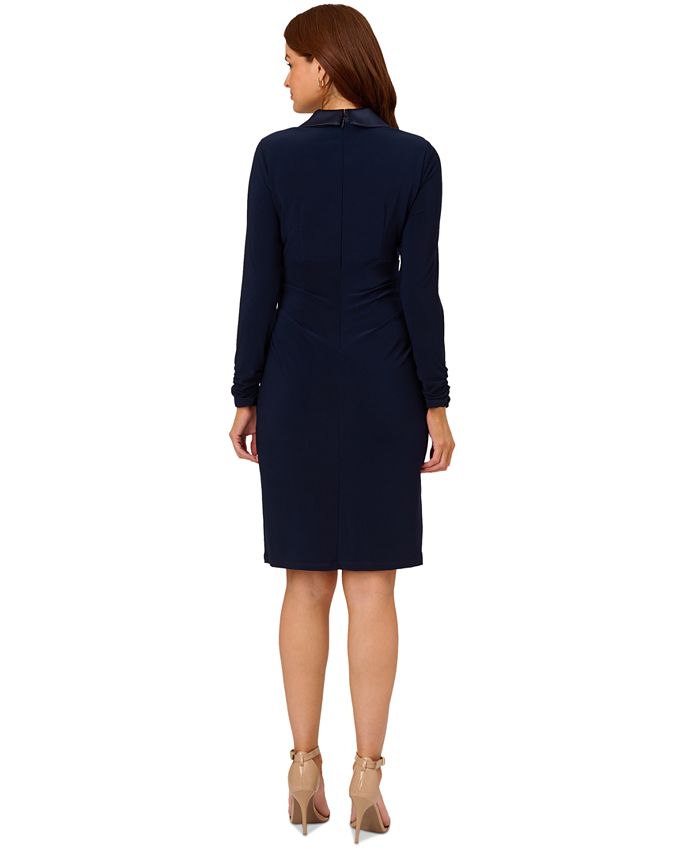 Cap Sleeve Jersey Tuxedo Sheath Dress In Black - Adrianna Papell
