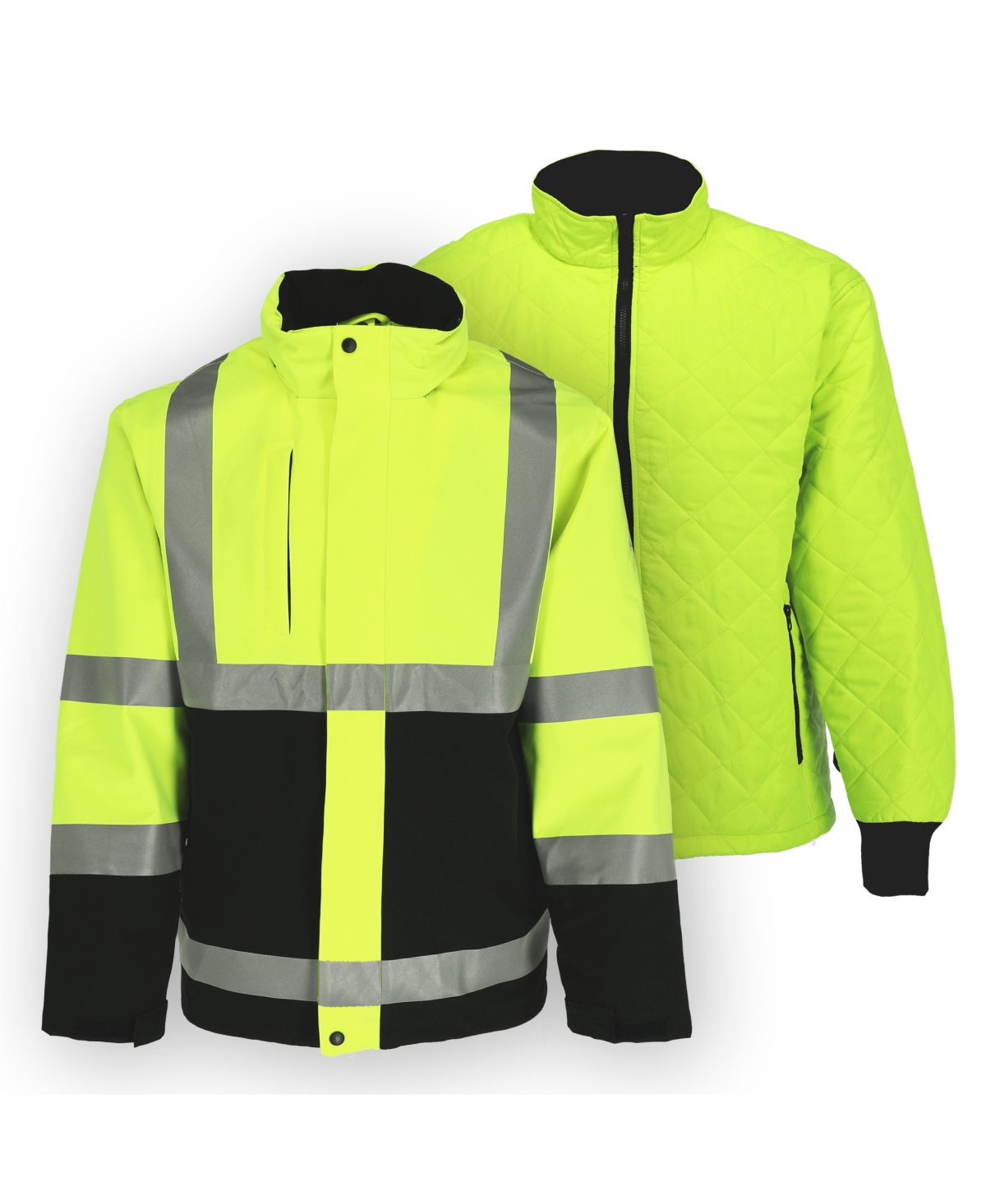 Men's HiVis 3-in-1 Insulated Rainwear Systems Jacket - Ansi Class 2 - Black/Lime