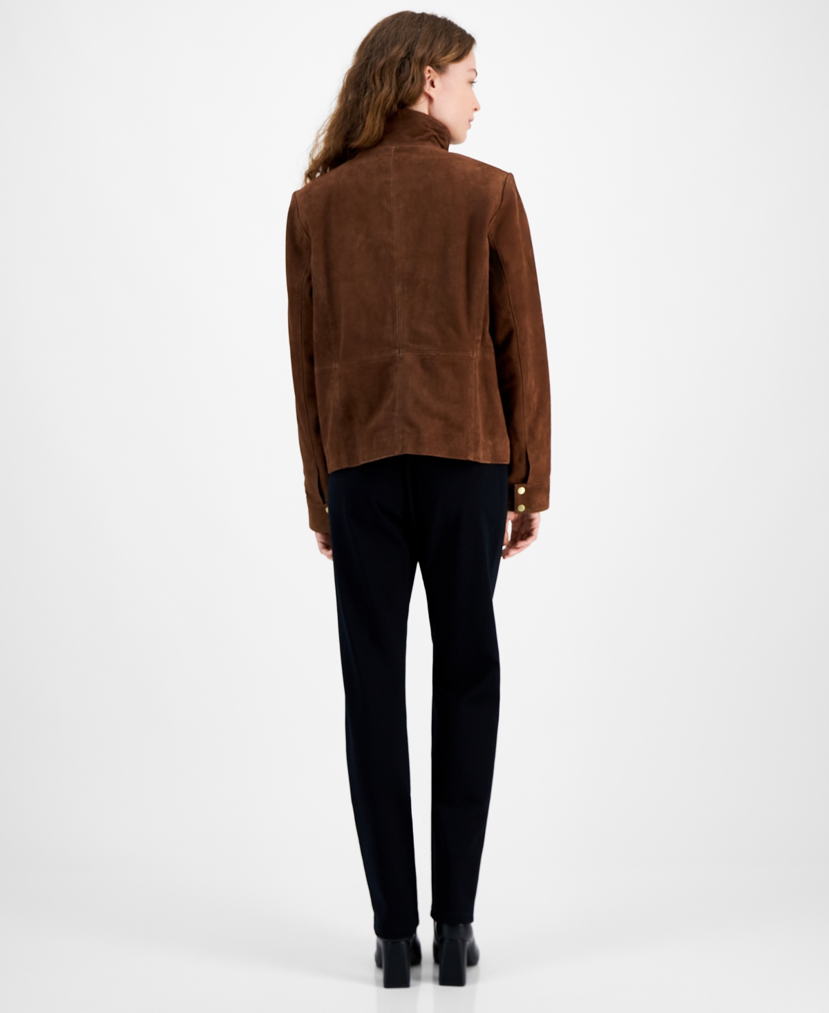 Cole Haan Women's Zip-Front Suede Racer Coat