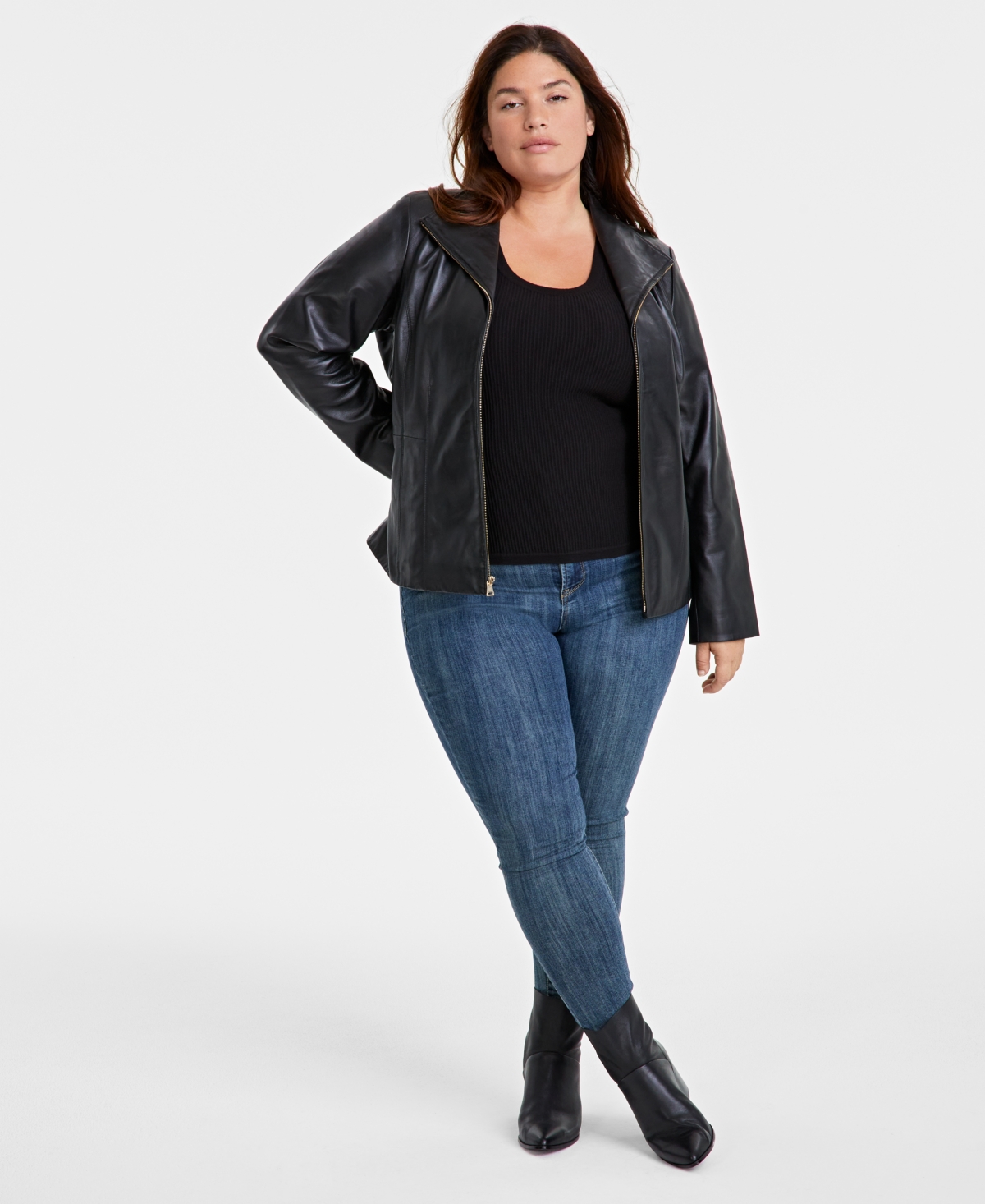 Cole Haan Womens Plus Size Leather Jacket