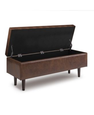 Shay Mid Century Rectangular Storage Ottoman in Distressed Chestnut Brown Pu Leather
