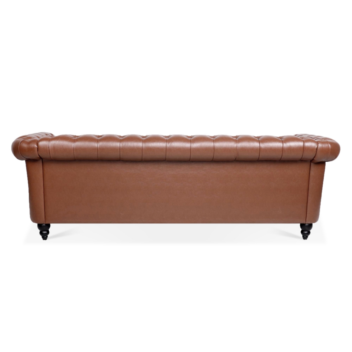 Simplie Fun 84.65" Brown Pu Rolled Arm Chesterfield Three Seater Sofa