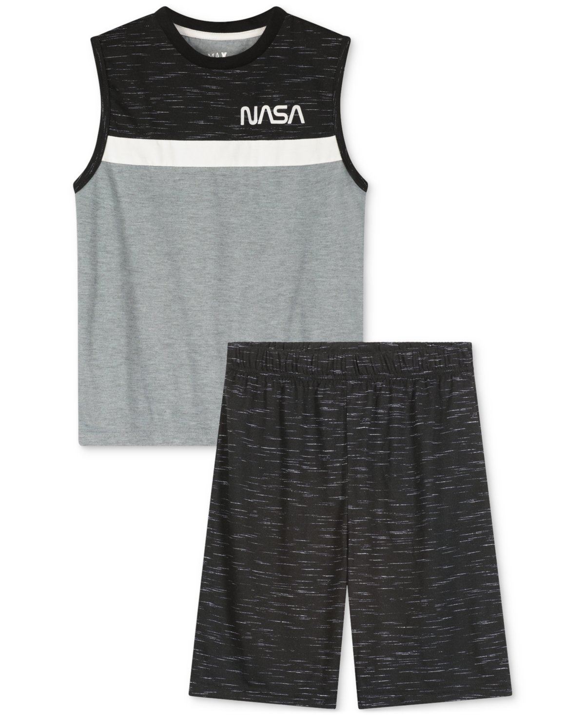 Shop Max & Olivia Boys Nasa Graphic Muscle Tank Top & Shorts Pajamas, 2 Piece Set In Gray