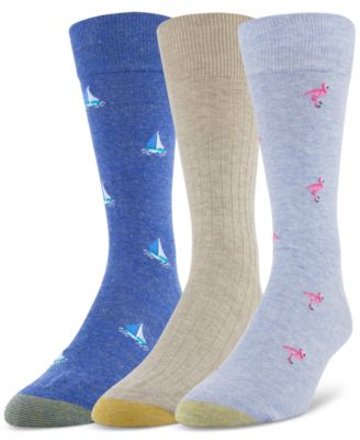 Gold Toe - Men's 3-Pack of Flamingo, Sailboat & Solid Dress Crew Socks