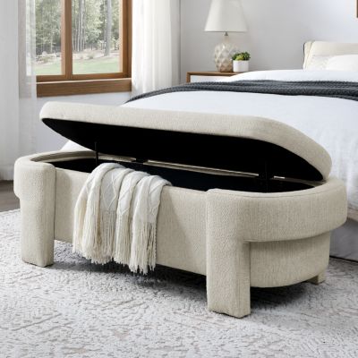 Foam Beige Upholstered Storage Bench (51.5"X20.5"X17")