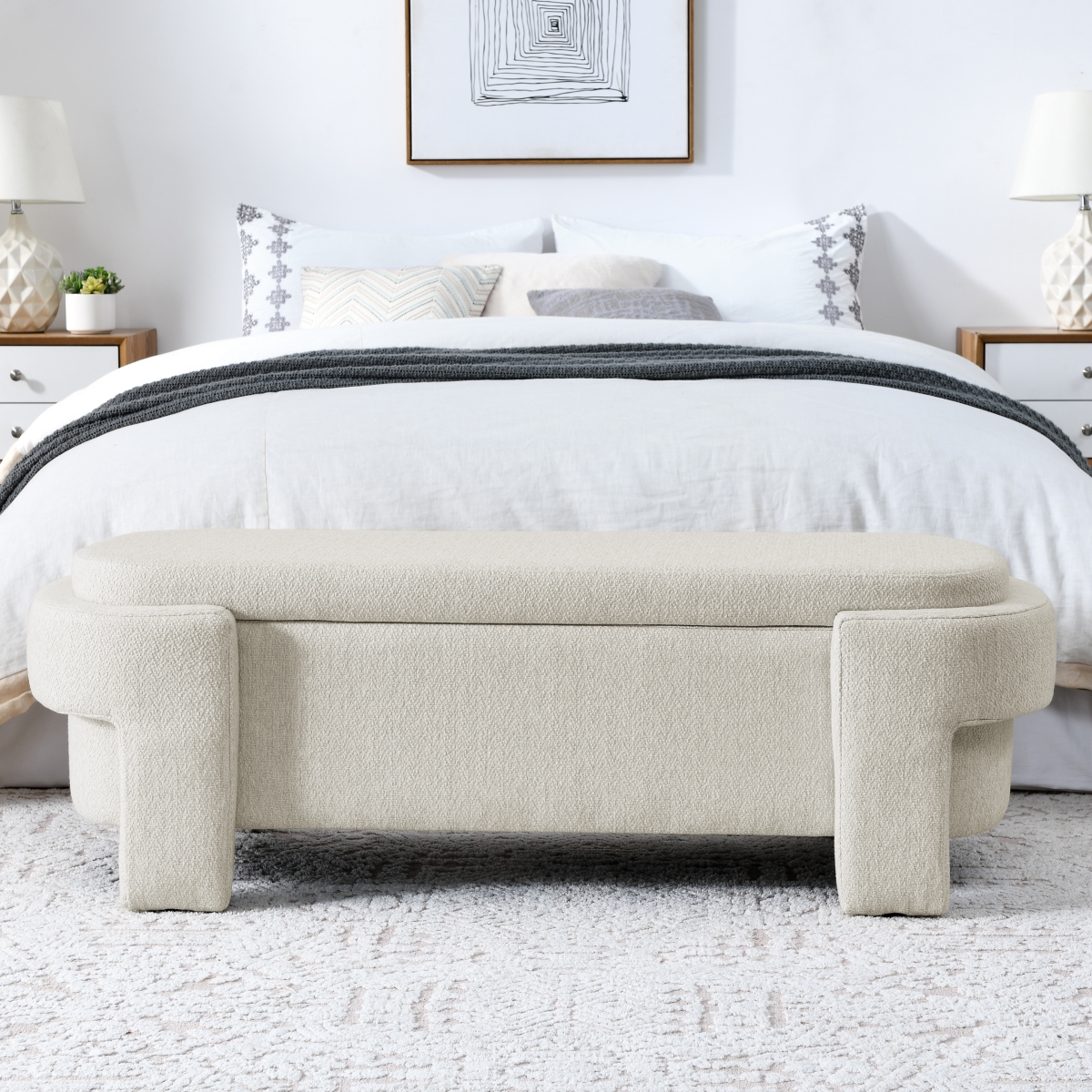 Streamdale Beige Upholstered Storage Bench (51.5"X20.5"X17")