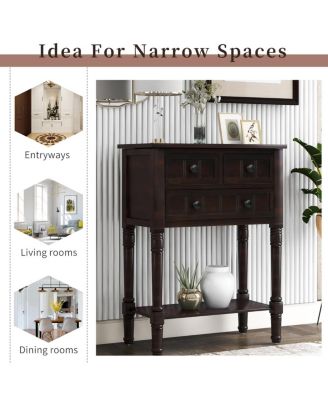 Narrow Console Table, Slim Sofa Table With Three Storage Drawers And Bottom Shelf