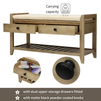 Multipurpose Entryway Bench with Cushioned Seat and Drawers