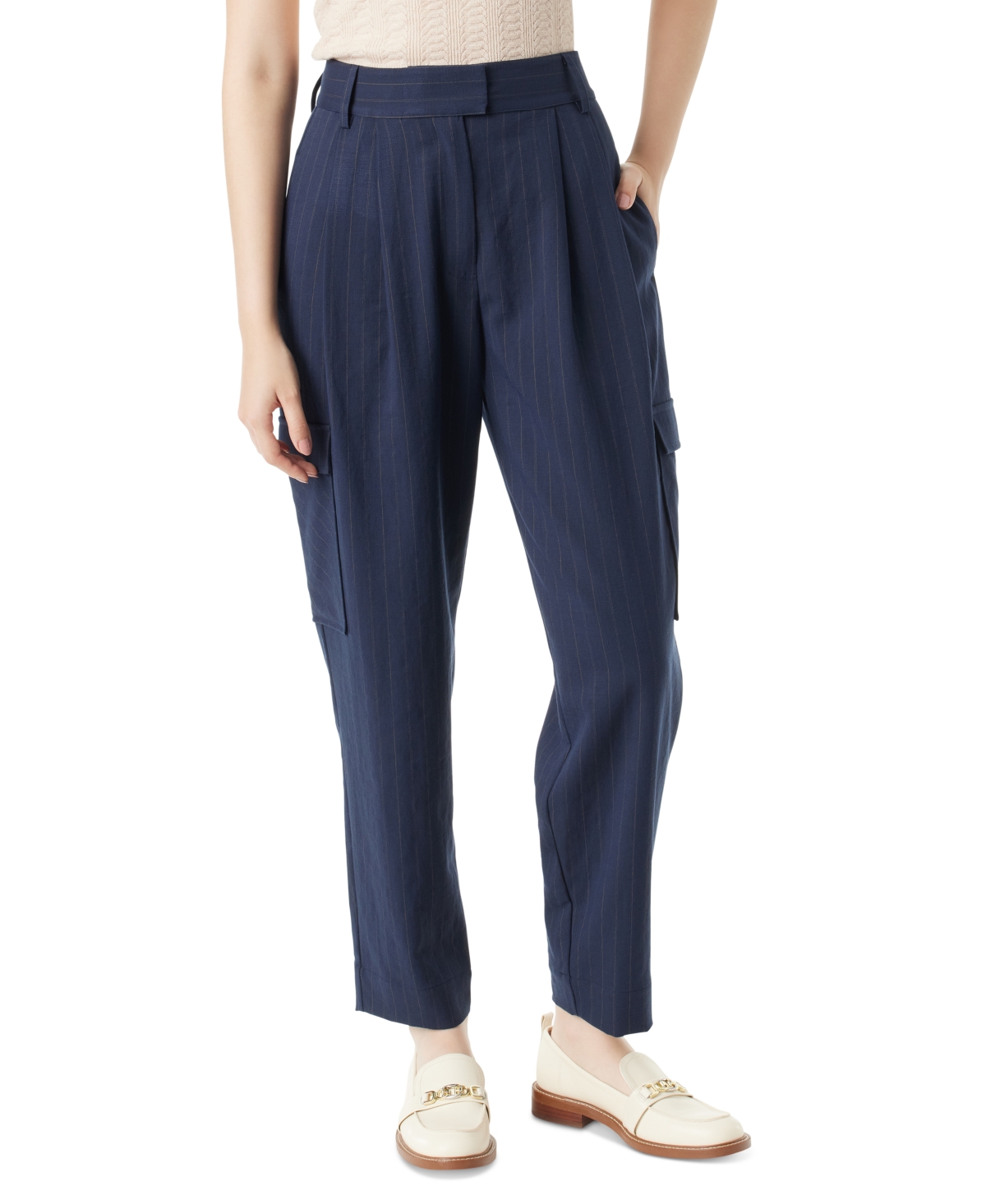 Women's Laila Pinstriped Pleated Tapered Pants - Night Sky