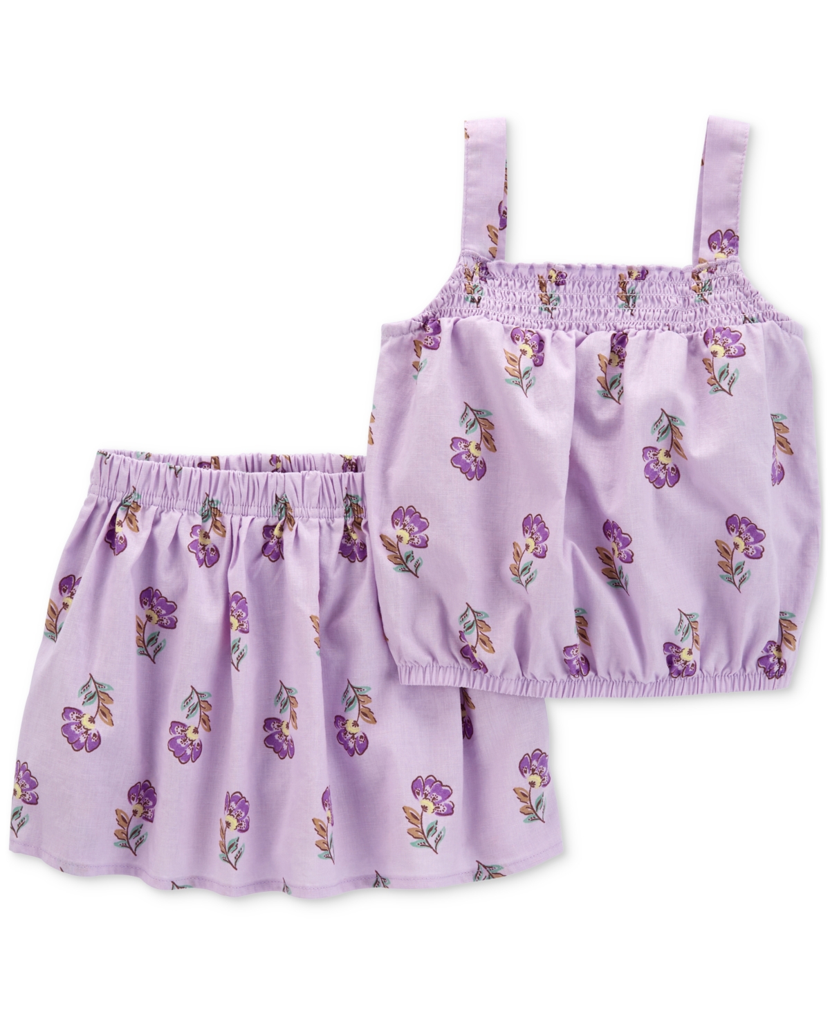Carter's Babies' Toddler Girls Floral-print Tank Top & Skort, 2 Piece Set In Purple