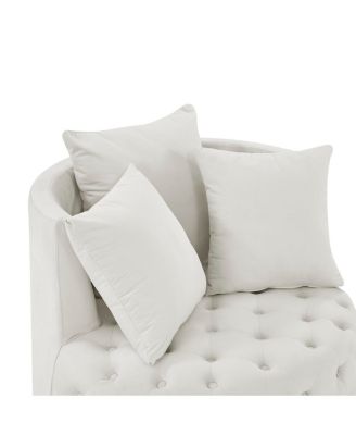 Velvet Swivel Chair with Tufted Design, Wheels, 3 Pillows