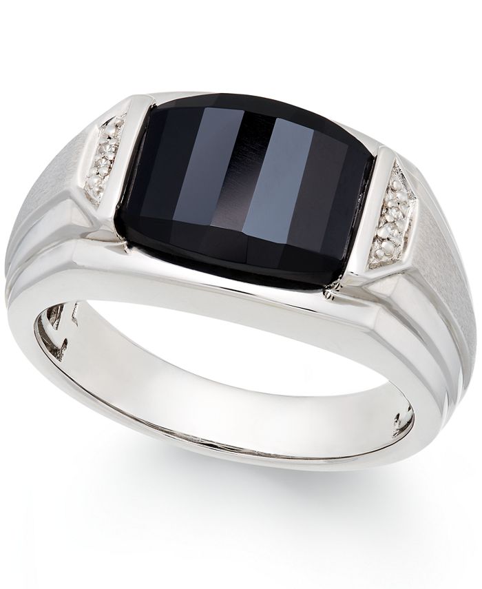 Macy's - Men's Onyx (4-1/2 ct. t.w.) and Diamond Accent Ring in Sterling Silver