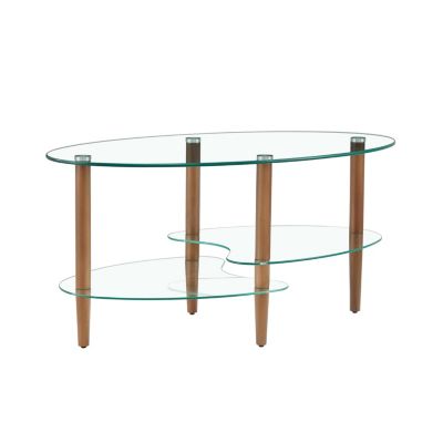 Streamdale Modern Oval Glass Coffee Table with Oak Wood Legs