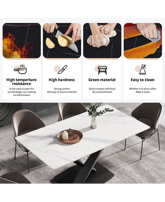 Simplie Fun 63inch modern artificial stone white straight edge black