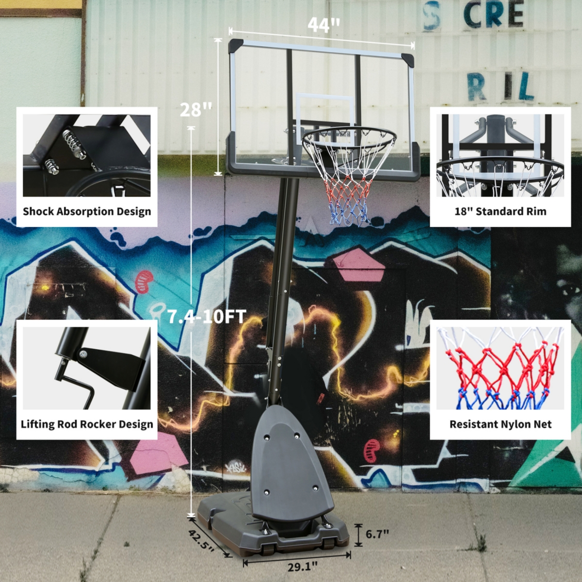 Portable 6-10FT Outdoor Basketball Hoop