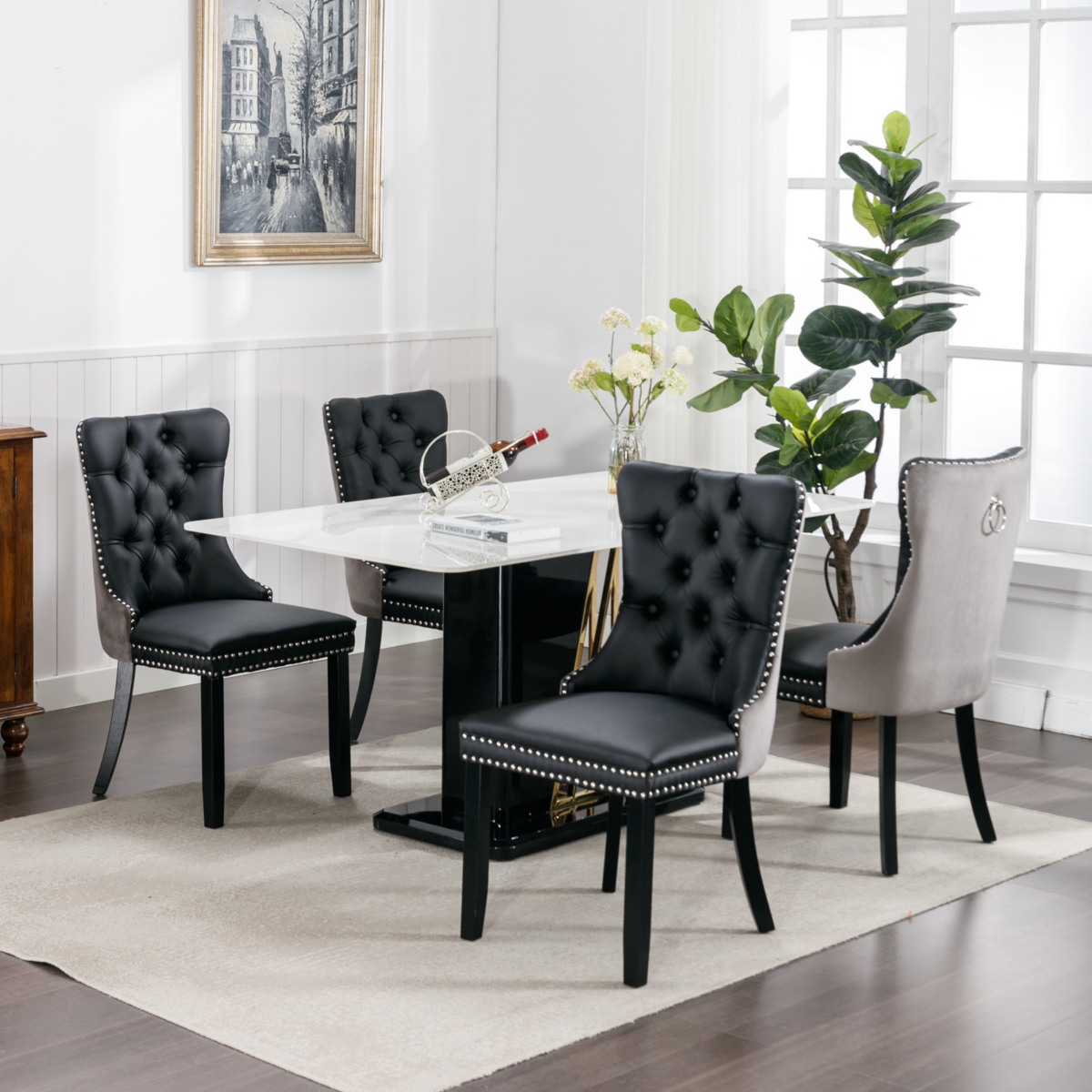 Streamdale Furniture Contemporary Tufted Dining Chairs Set, Black+Gray