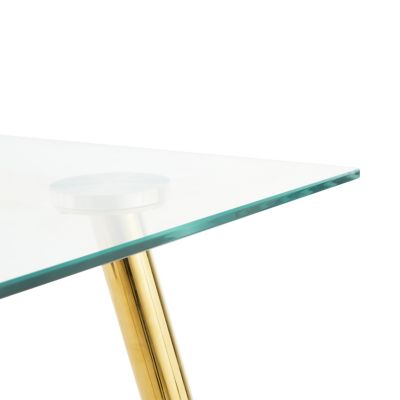 Modern 51" Glass Dining Table, Gold Metal Legs