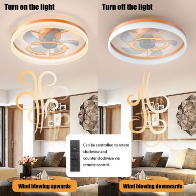 19 x 19 x 5 inches Thin Modern Ceiling Fans with Dimmable LED Lights (Orange)