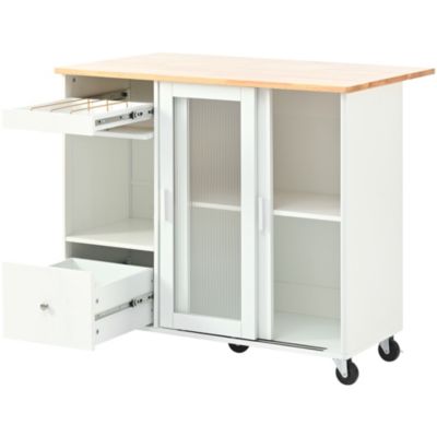 Streamdale LED Kitchen Island Cart with Drop Leaf & Storage