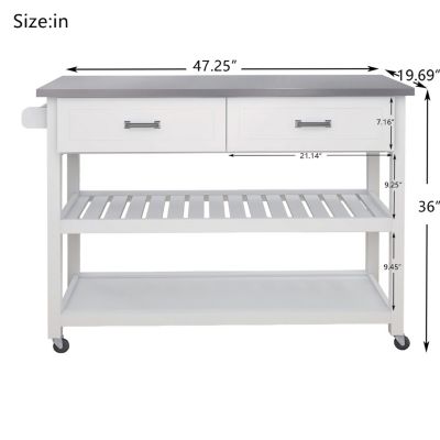 Stainless Steel Tabletop White Kicthen Cart with Two Drawers