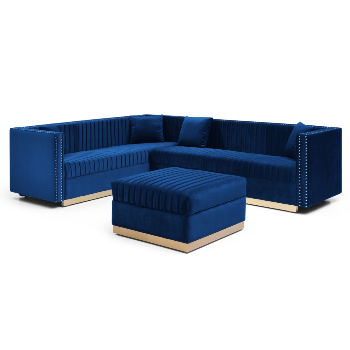 Simplie Fun Modern Blue Velvet Ottoman