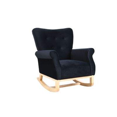 Century Fabric Rocker Chair With Wood Legs And Velvet For Living Room Bedroom