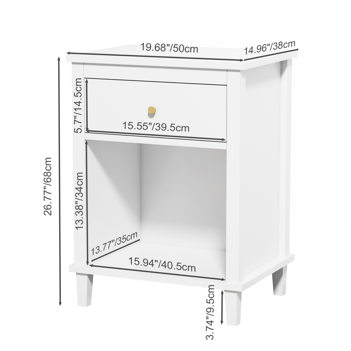 Streamdale Furniture Wooden Nightstand With One Drawer One Shelf For Kids, Adults