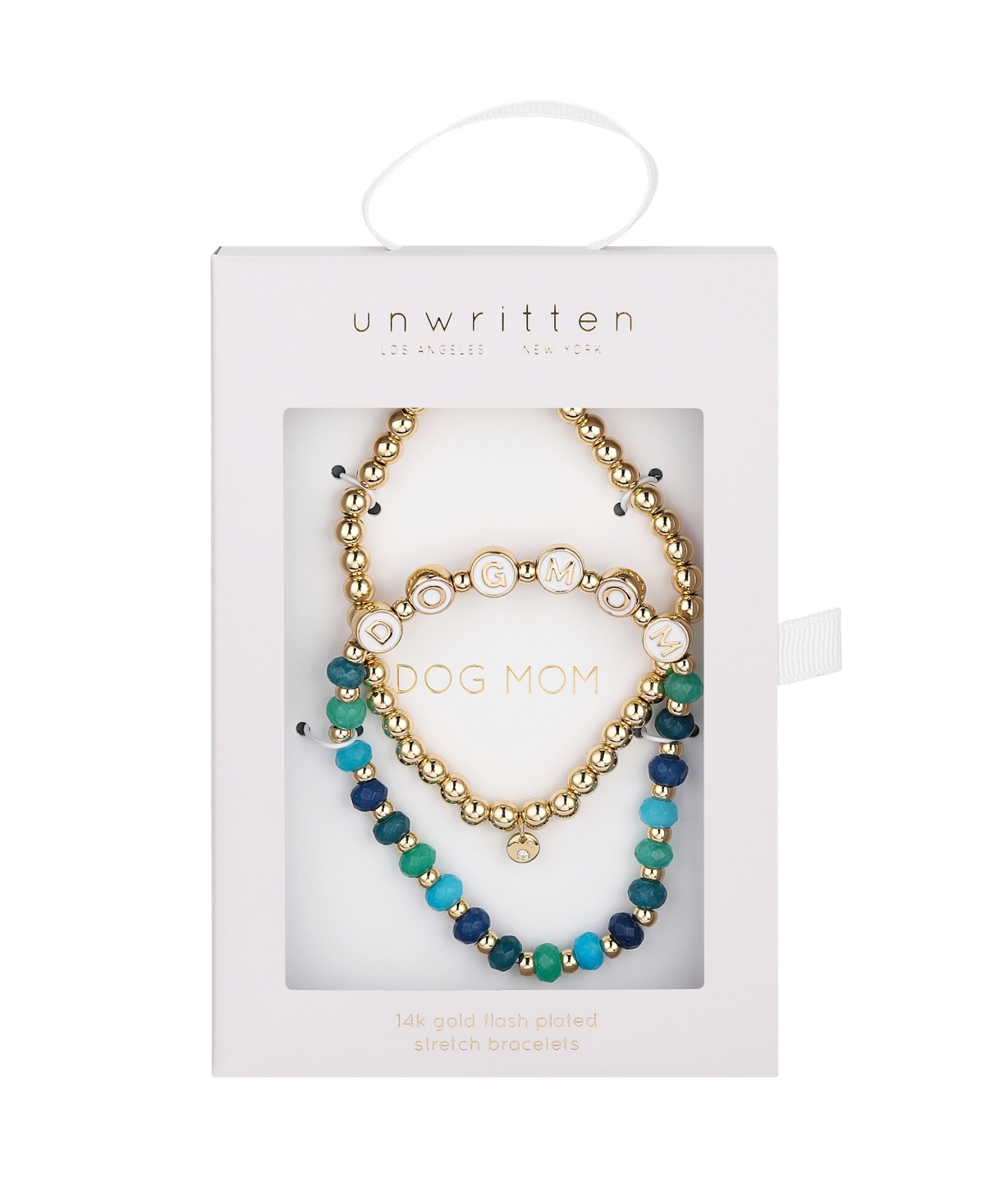 Shop Unwritten Multi Blue Quartz Dog Mom Stone And Beaded Stretch Bracelet Set In Gold