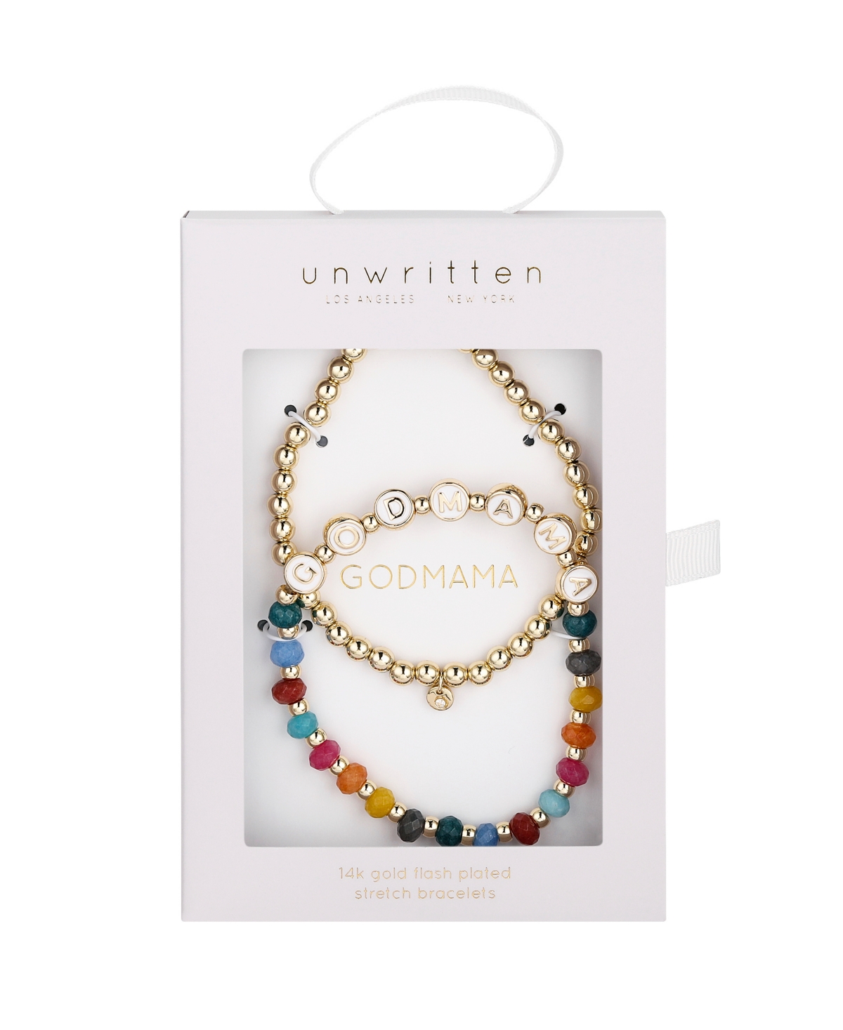 Unwritten Multi Color Quartz Godmama Stone And Beaded Stretch Bracelet Set In Gold