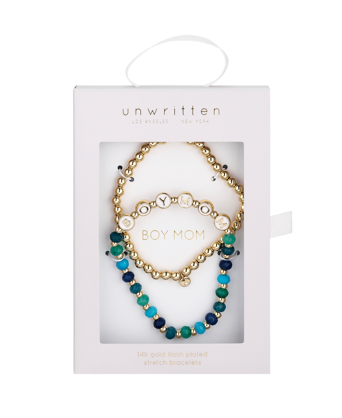 Shop Unwritten Multi Blue Quartz Boy Mom Stone And Beaded Stretch Bracelet Set In Gold