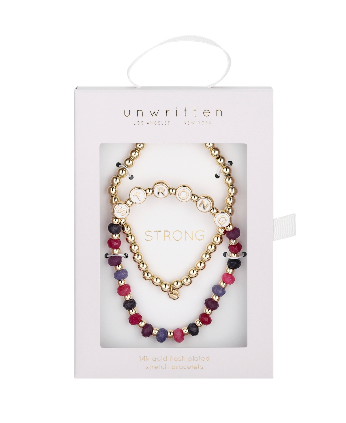 Unwritten Multi Purple Quartz Strong Stone And Beaded Stretch Bracelet Set In Gold