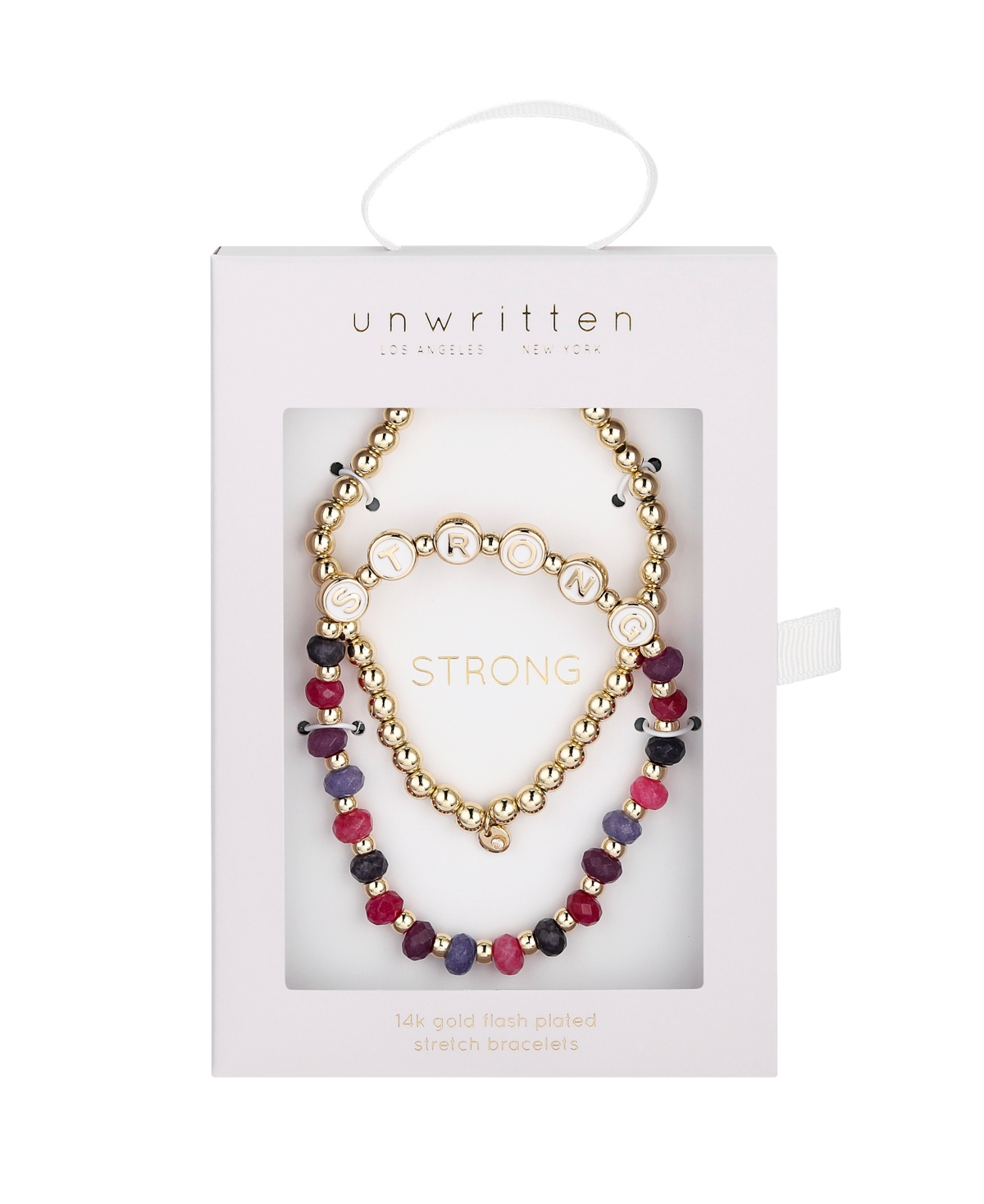 Shop Unwritten Multi Purple Quartz Strong Stone And Beaded Stretch Bracelet Set In Gold