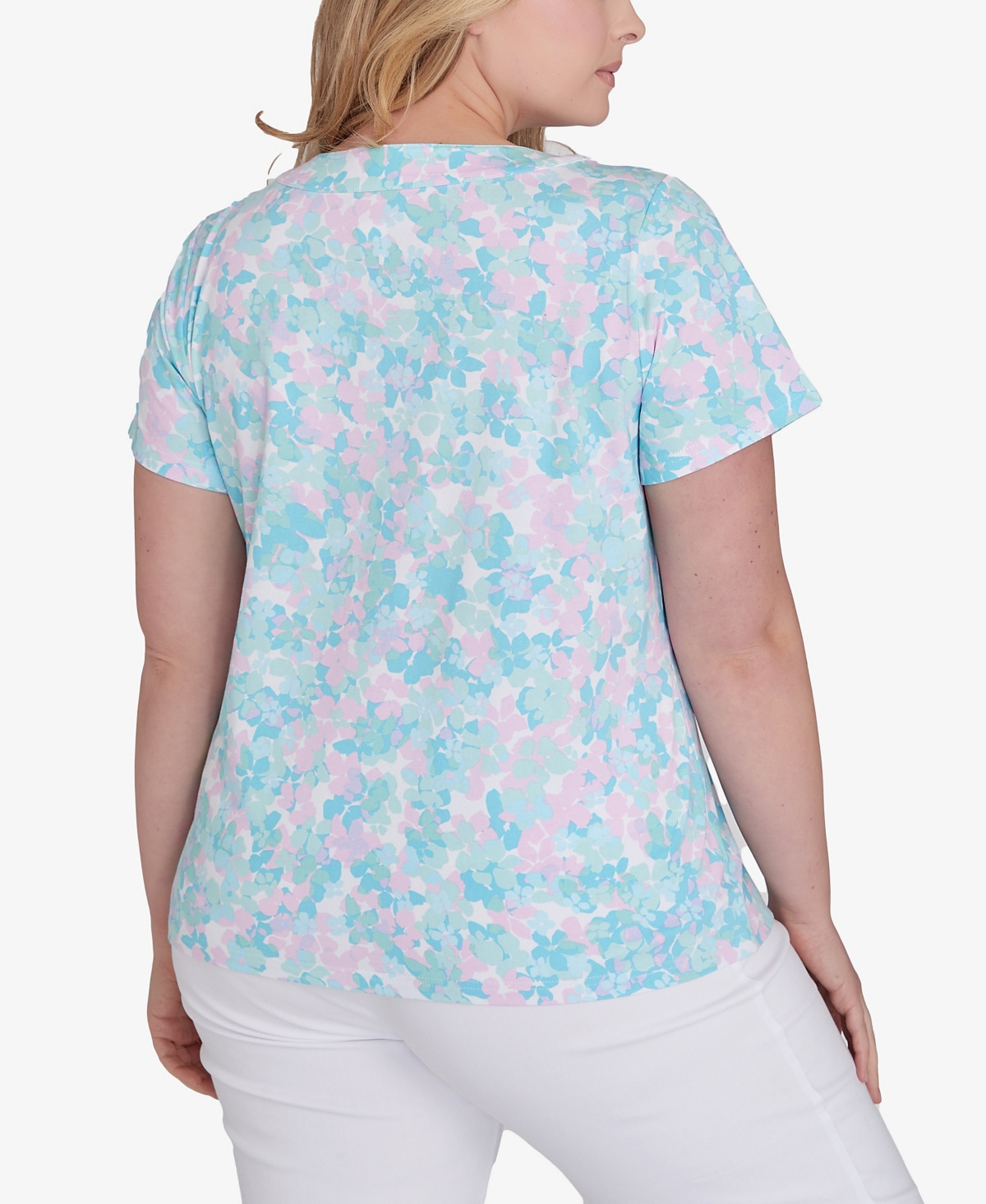 Shop Hearts Of Palm Plus Size Spring Into Action Short Sleeve Top In Mint Multi