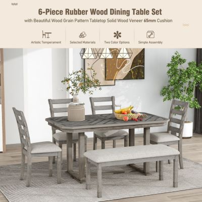 Streamdale Rubberwood Dining Set with Wood Grain Table Top (6 pcs)