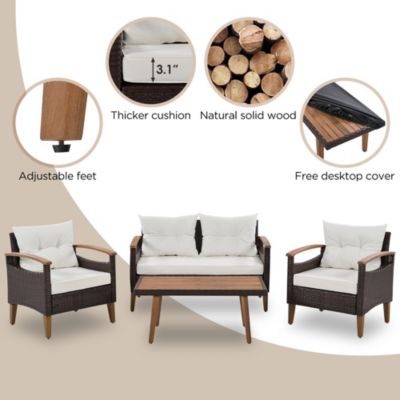 Streamdale Rattan Patio Set with Wood Table (4 Pieces)
