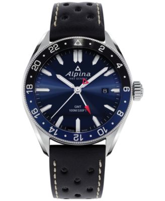 Alpina - Men's Swiss Alpiner Black Perforated Leather Strap Watch 42mm